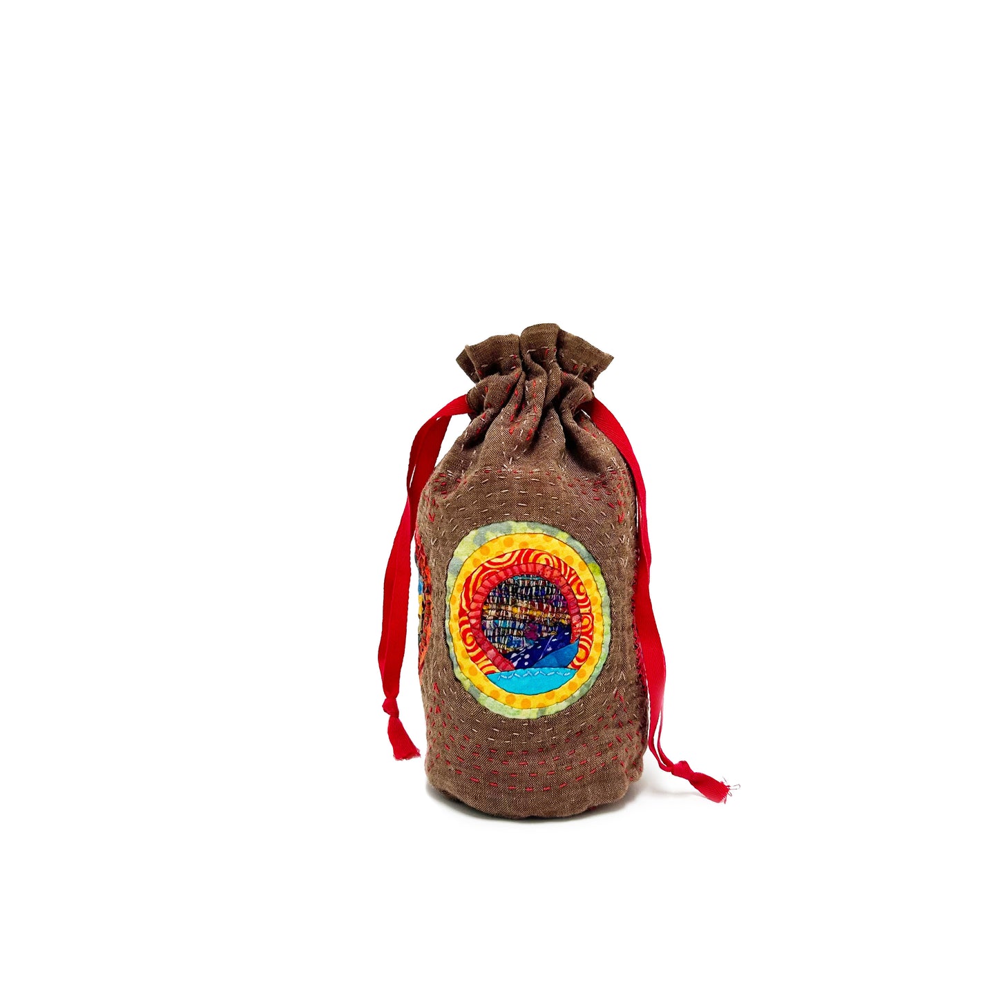 Brown Circle Drawstring Bucket Bag