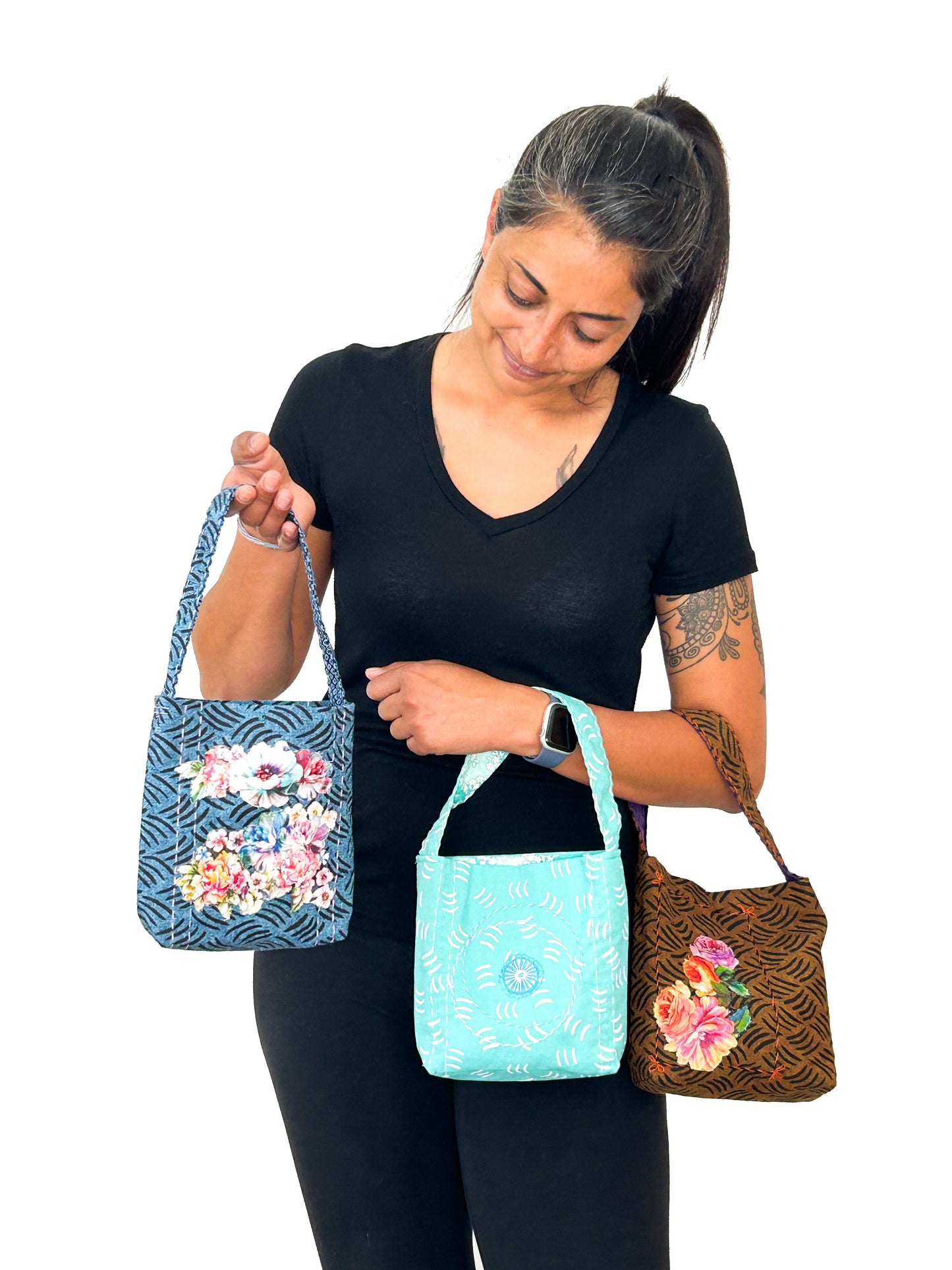 002 Chambray Flower Mini Tote/Keeper